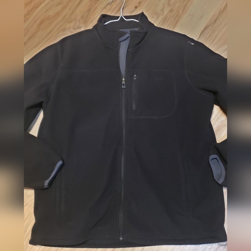 LLBean Women Oversized Med Full Zip Black Midweight Polartec Warm Fleece Jacket
